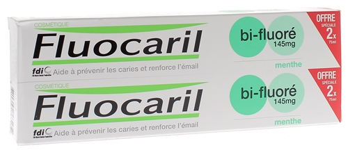 Dentifrice bi-fluoré 145 mg menthe Fluocaril - lot de 2 tubes de 75 ml