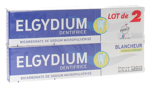 Dentifrice blancheur fraîcheur citron Elgydium - lot de 2 tubes de 75 ml