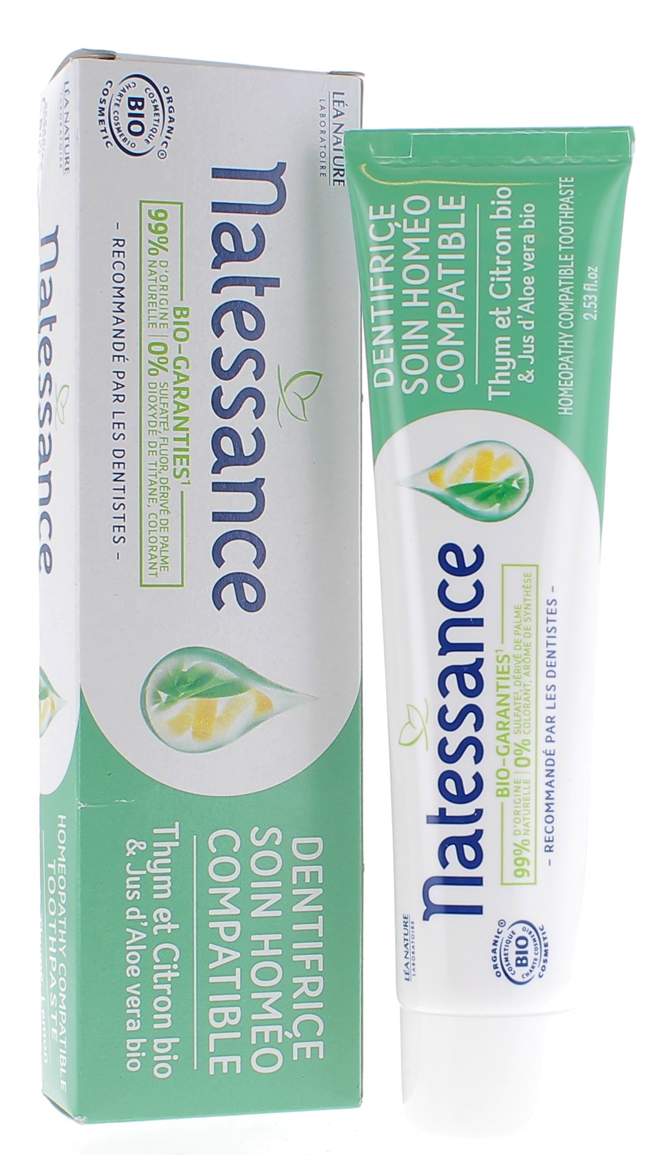 Dentifrice soin homéo compatible bio Natessance - tube de 75 ml
