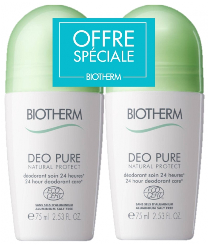 Déo pure natural protect déodorant Biotherm - lot de 2 roll-on de 75 ml