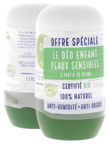 La Tête à Toto Déodorant enfant 48h peaux sensibles bio Poupina - lot de 2 roll-on de 50 ml