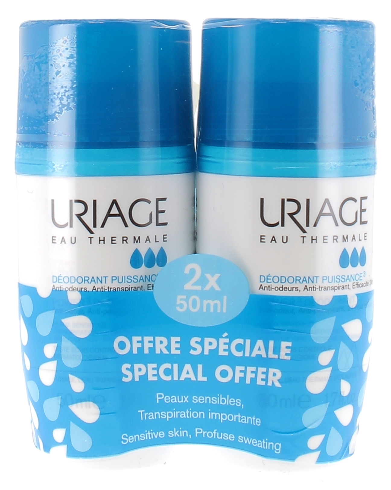 Déodorant Puissance 3 24h Uriage - lot de 2 roll-on de 50ml