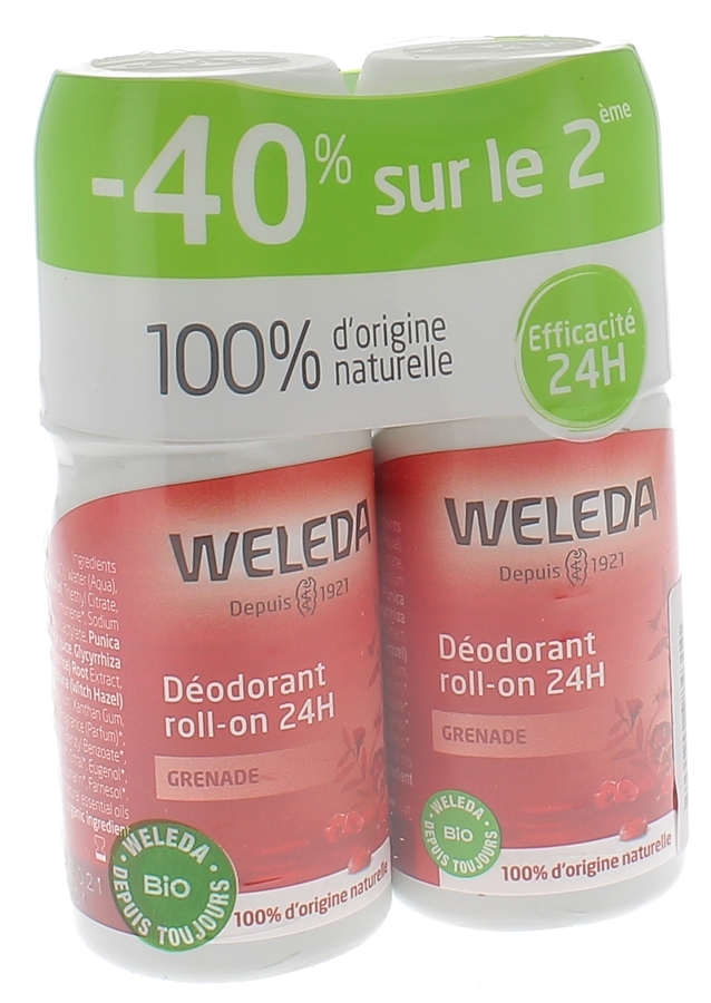 Déodorant à la grenade Roll-on 24h Weleda - lot de 2x50ml