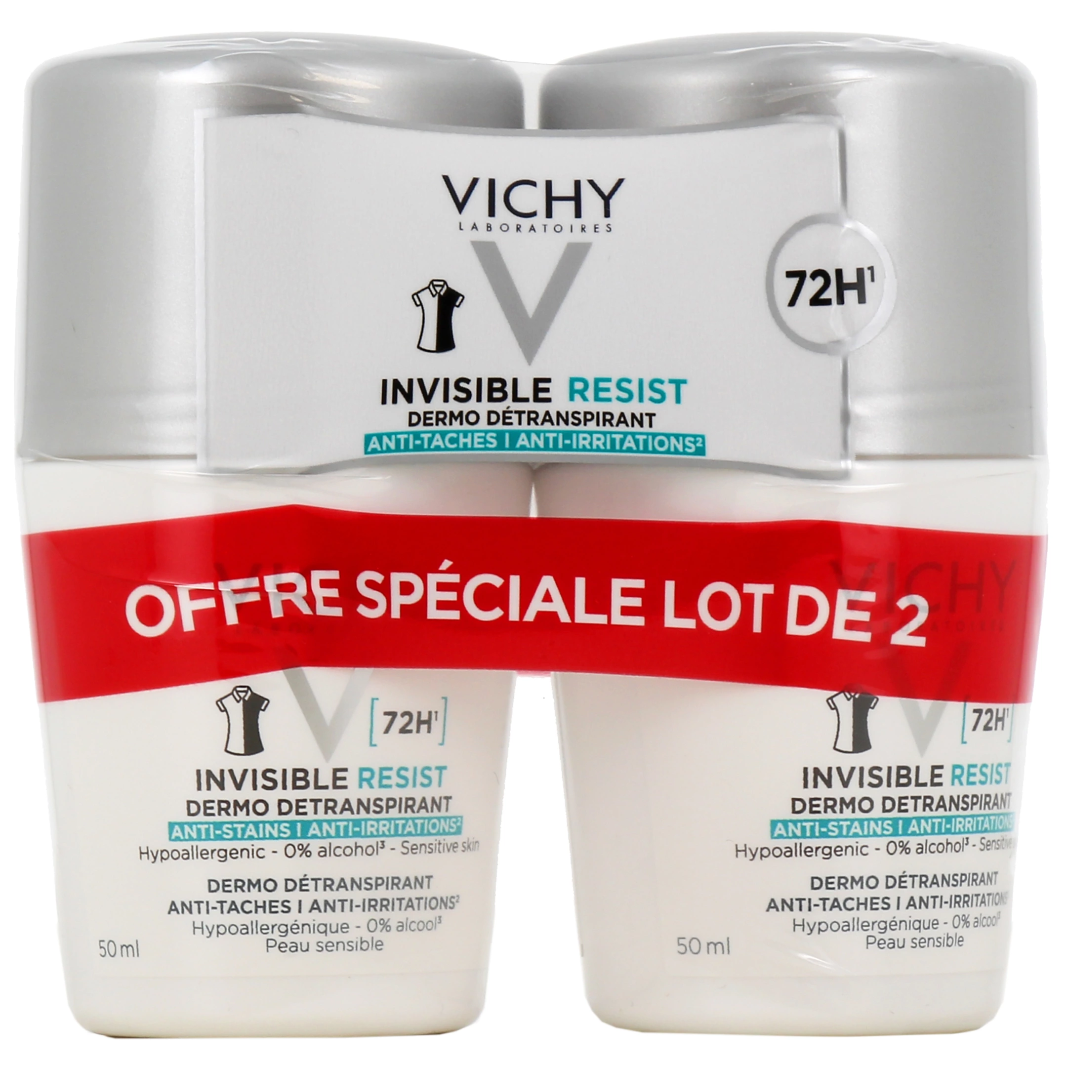 Invisible Resist Déodorant dermo détranspirant Vichy - lot de 2 roll-on de 50ml