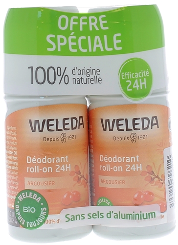 Déodorant roll-on 24h Argousier bio Weleda - lot de 2 roll-on de 50 ml