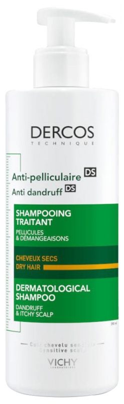 Dercos anti-pelliculaire shampooing traitant cheveux secs Vichy - flacon-pompe de 390ml