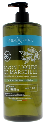 Dermasens Savon liquide de Marseille parfumé Feuilles d'Olivier Marque verte - flacon-pompe de 1L