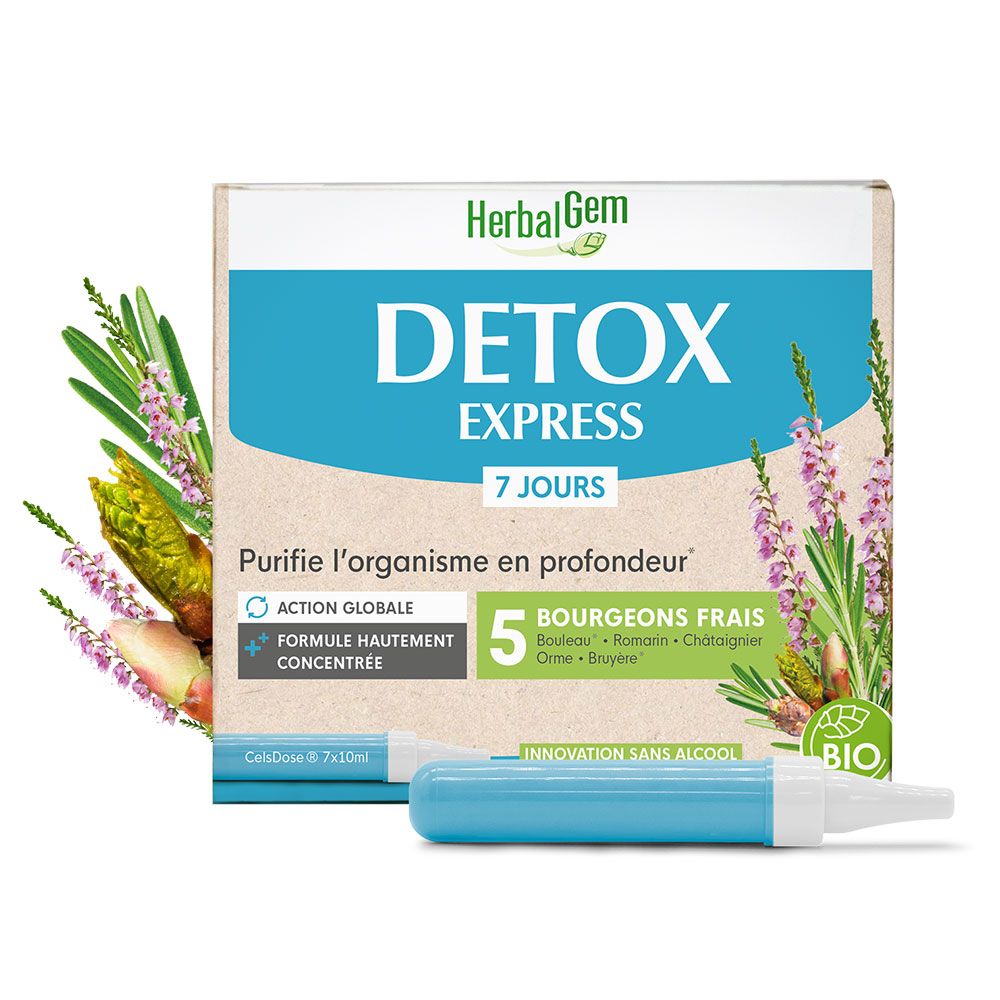 Detox express 7 jours bio Herbalgem - boîte de 7 doses de 10ml