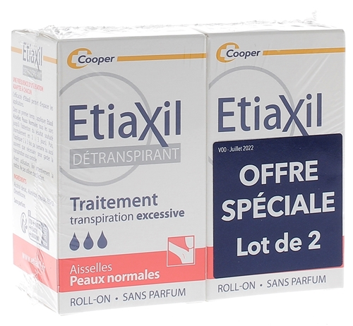 Détranspirant sudo-régulateur peaux normales aisselles Etiaxil - lot de 2 roll-on de 15 ml