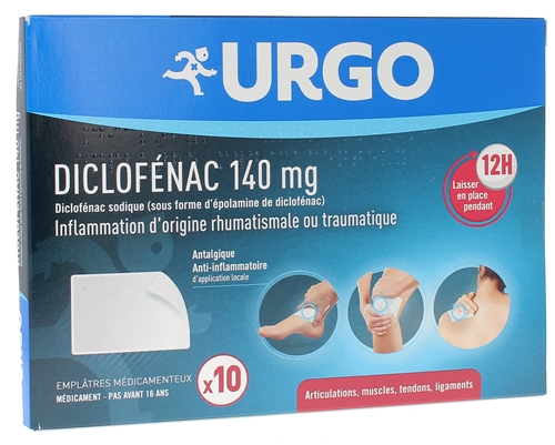 Diclofénac 140mg anti-inflammatoire Urgo - boîte de 10 emplâtres médicamenteux