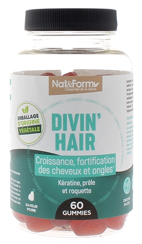 Divin'hair gummies croissance et fortification ongles et cheveux Nat&Form - pot de 60 gommes