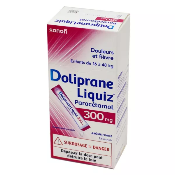 DOLIPRANE LIQUIZ - Paracétamol 500 mg Suspension Buvable Arôme Crème  Caramel - 12 sachets