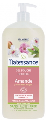 Gel douche amande parfum pêche de vigne Léa Nature Natessance - flacon-pompe de 1L