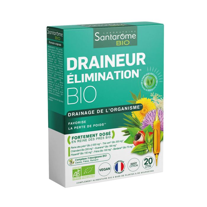 Draineur élimination bio Santarome - boite de 20 ampoules de 10 ml