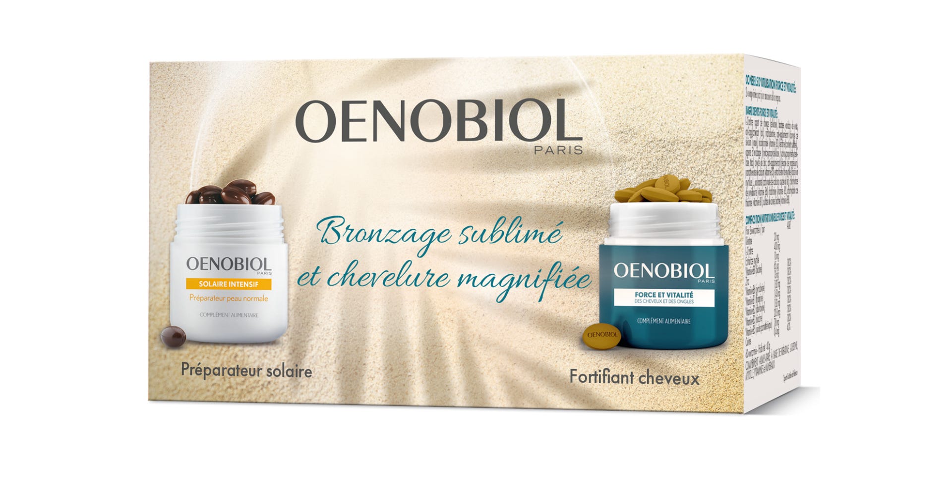 Duo Préparateur solaire + fortifiant cheveux Oenobiol - lot de 30 capsules + 60 comprimés