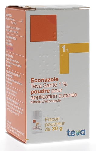 Econazole 1% poudre pour application cutanée TEVA - 1 flacon poudreur 30 g