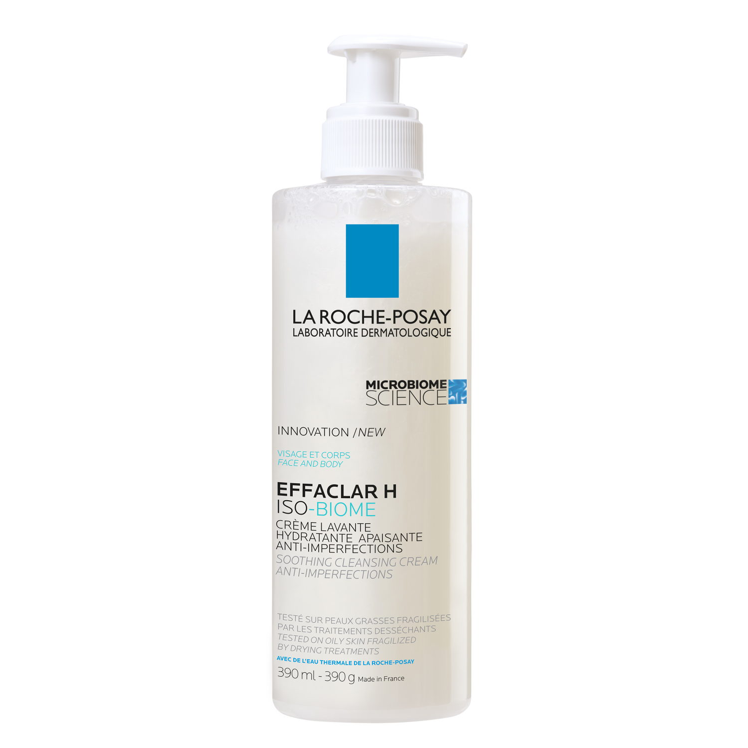 Effaclar H Iso-biome Crème lavante hydratante apaisante anti-imperfections La Roche-Posay - flacon-pompe de 390ml