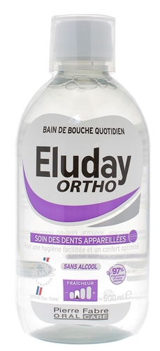 Eluday bain de bouche soin des dents appareillées sans alcool Pierre Fabre - flacon de 500 ml