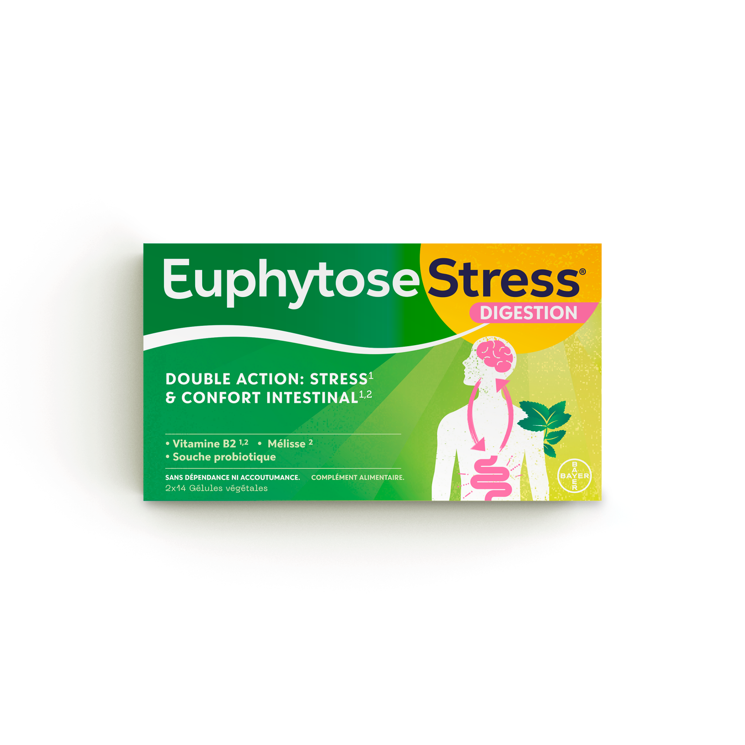 EuphytoseStress® Digestion - Stress et confort intestinal -  Probiotiques, mélisse, vitamine B2 2x14 comprimés