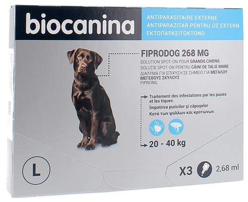 Fiprodog Spot on 268 mg grand chien 20-40 kg Biocanina - boîte de 3 pipettes