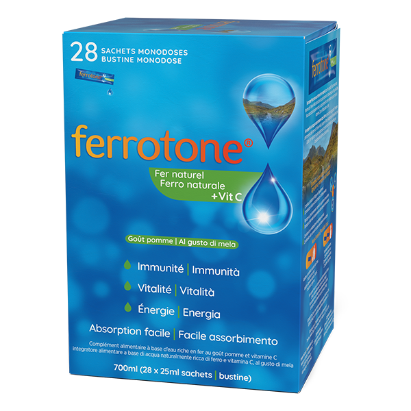 Ferrotone + vitamine C goût pomme Famadem - boîte de 28 sachets