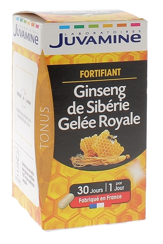 Fortifiant ginseng de sibérie gelée royale Juvamine - boite de 30 gélules