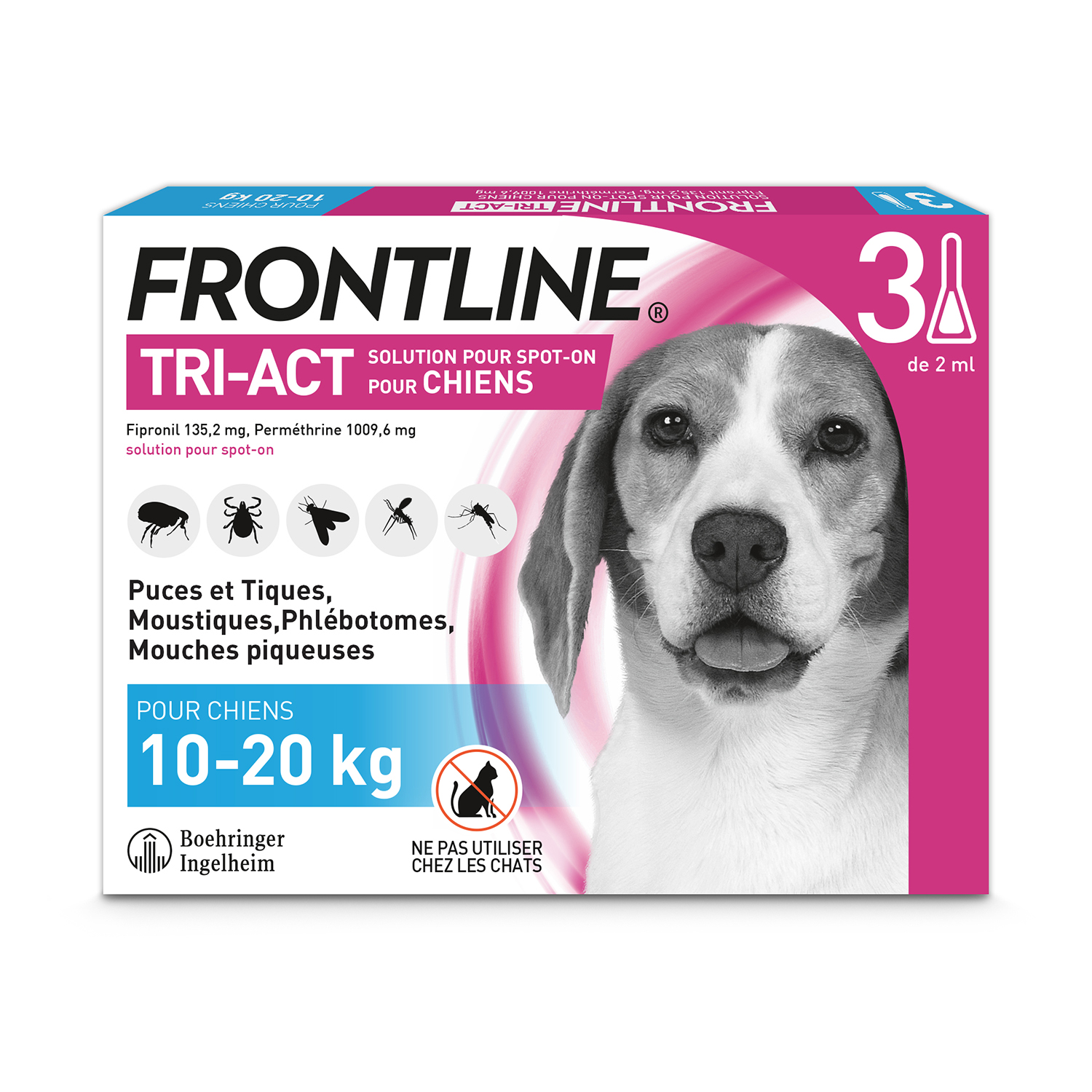 Frontline Tri-Act chiens 10-20 kg - boîte de 3 doses de 2 ml
