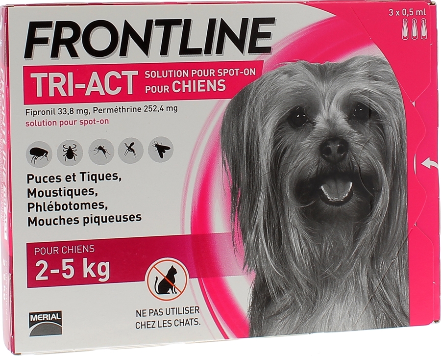 Frontline Tri-Act chiens 2-5 kg - boîte de 3 pipettes de 0,5 ml