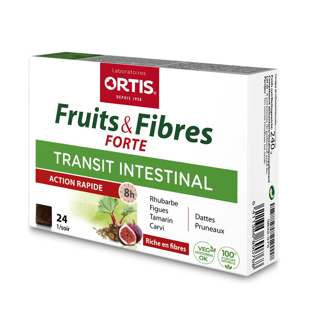 Fruits & Fibres Forte Transit intestinal Ortis - boite de 24 cubes à mâcher