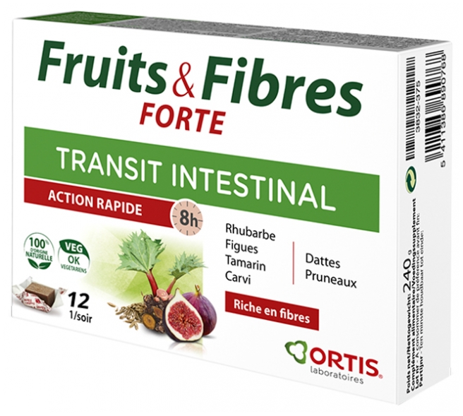 Fruits & Fibres Forte Transit intestinal Ortis - boite de 12 cubes à mâcher