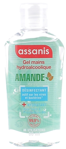 Gel mains hydroalcoolique pocket parfum Amande Assanis - flacon de 80 ml