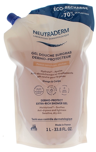 Gel douche surgras dermo-protecteur Neutraderm - éco-recharge de 1L