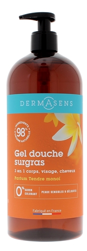 Dermasens gel douche surgras parfumé tendre monoï Marque Verte - flacon pompe de 1L