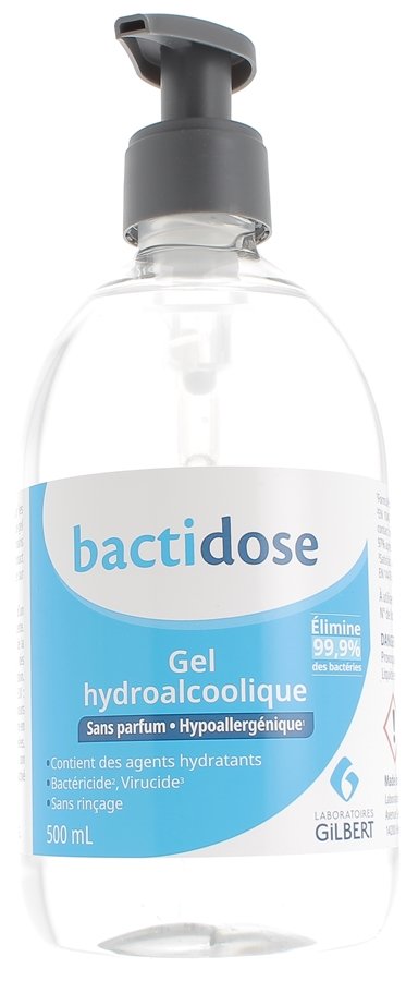 Gel hydroalcoolique bactidose Gilbert - flacon de 500 ml