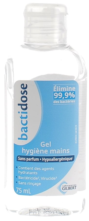 Gel hydroalcoolique hygiène mains Bactidose - flacon de 75 ml