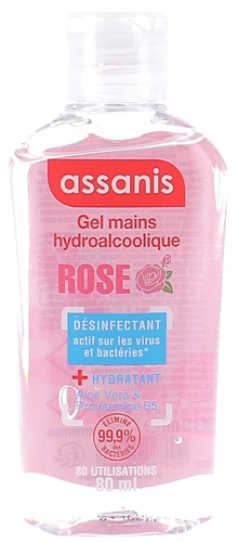 Gel mains hydroalcoolique parfum Rose Assanis - flacon de 80ml