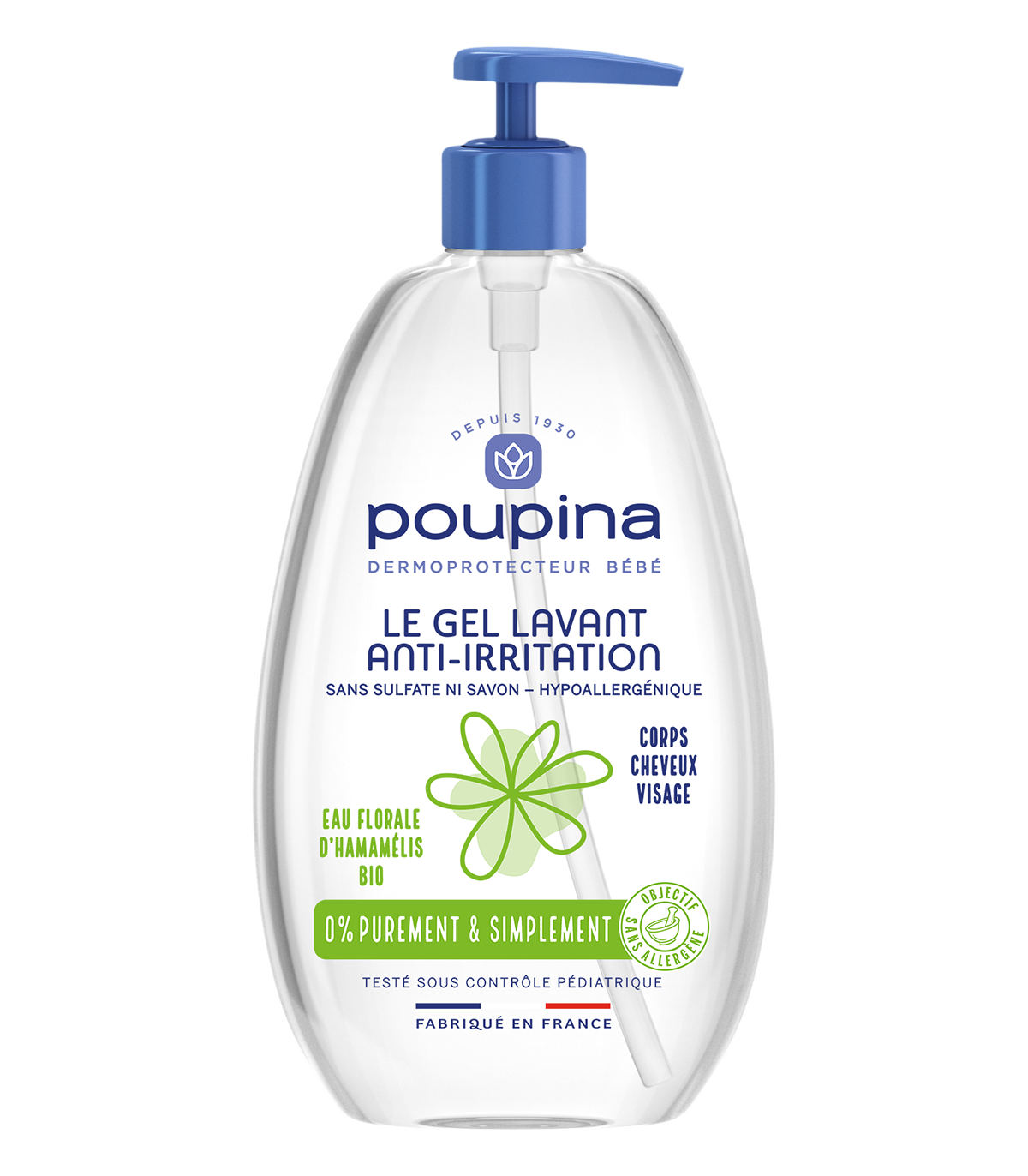 Gel lavant anti-irritation Poupina - flacon-pompe de 485ml