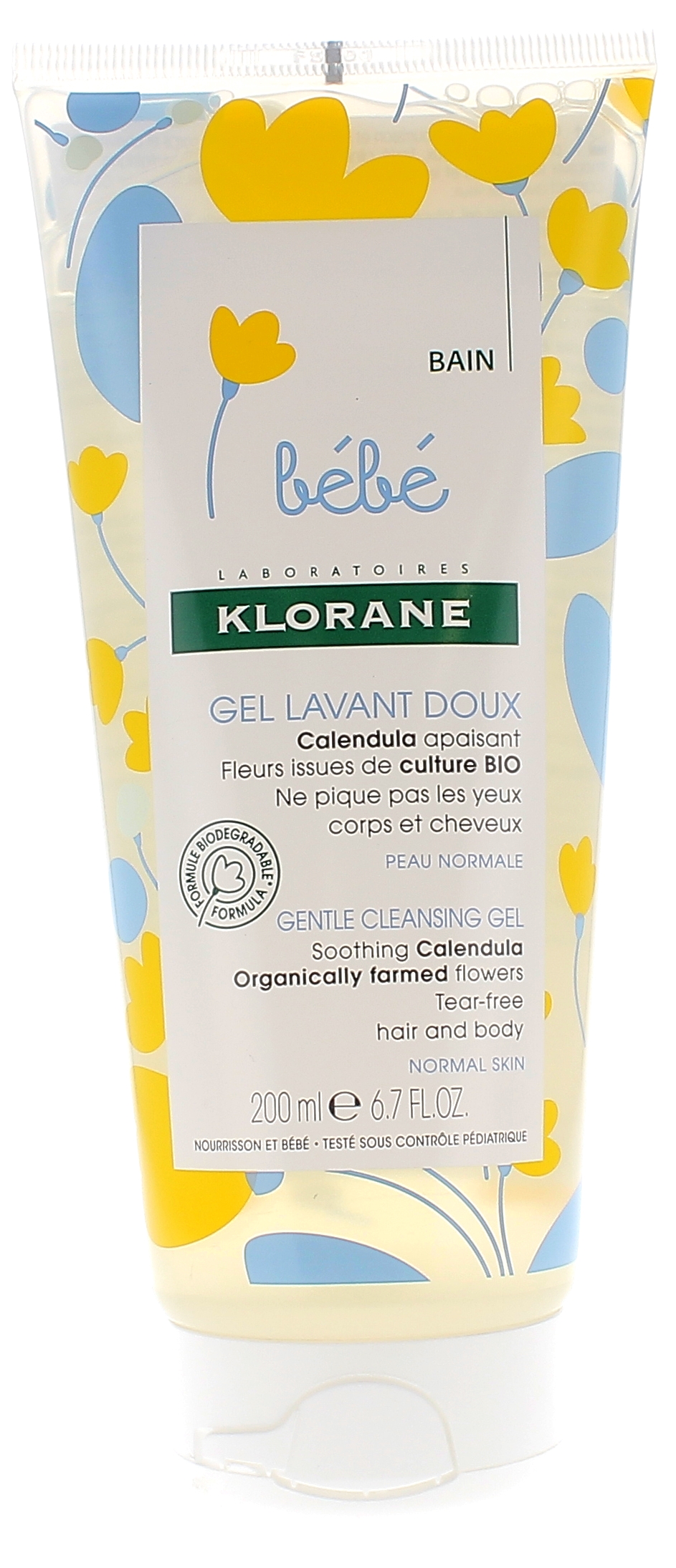 Gel lavant doux bébé Klorane - tube de 200 ml