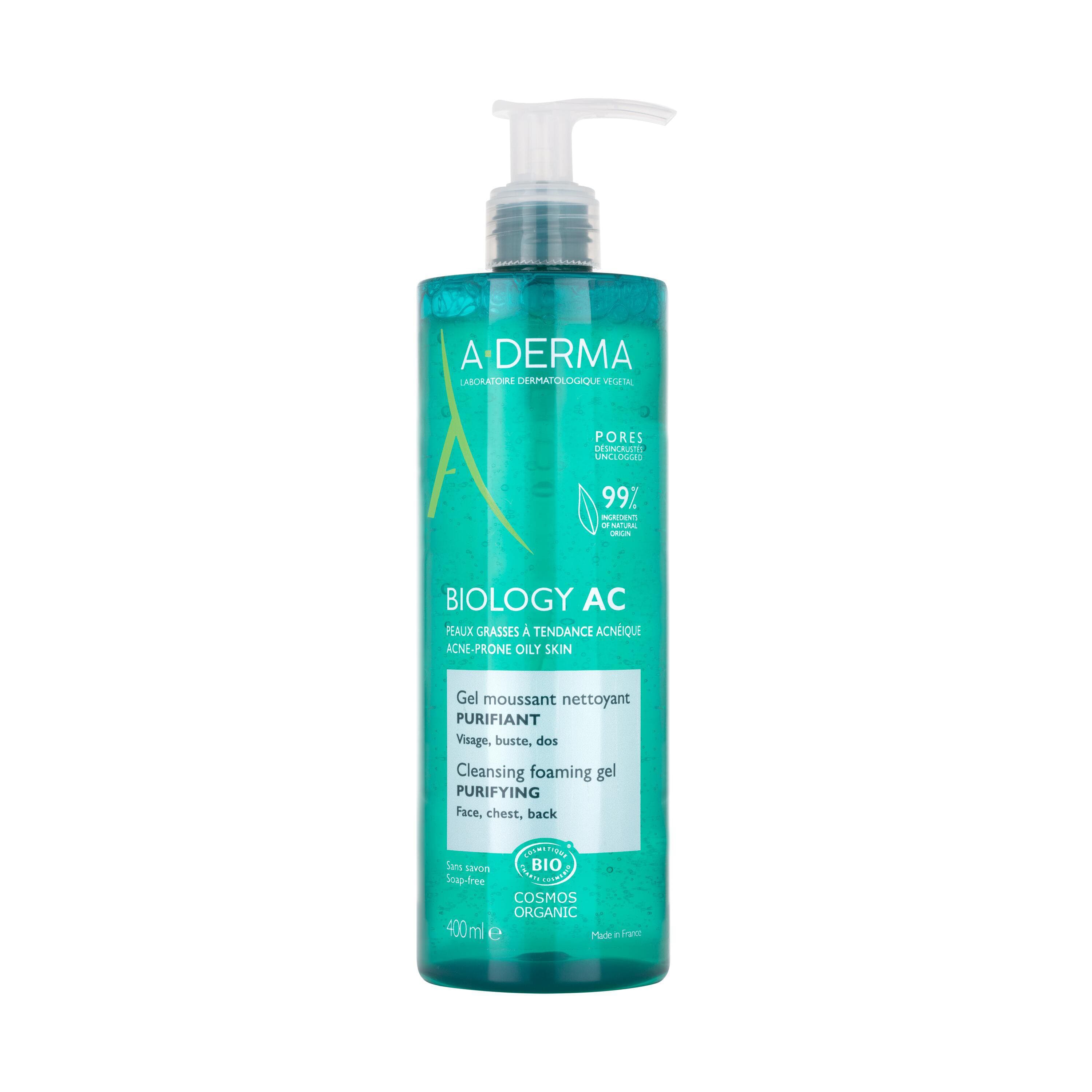 Biology AC Gel moussant nettoyant purifiant bio A-derma - peau grasse à  tendance acnéique