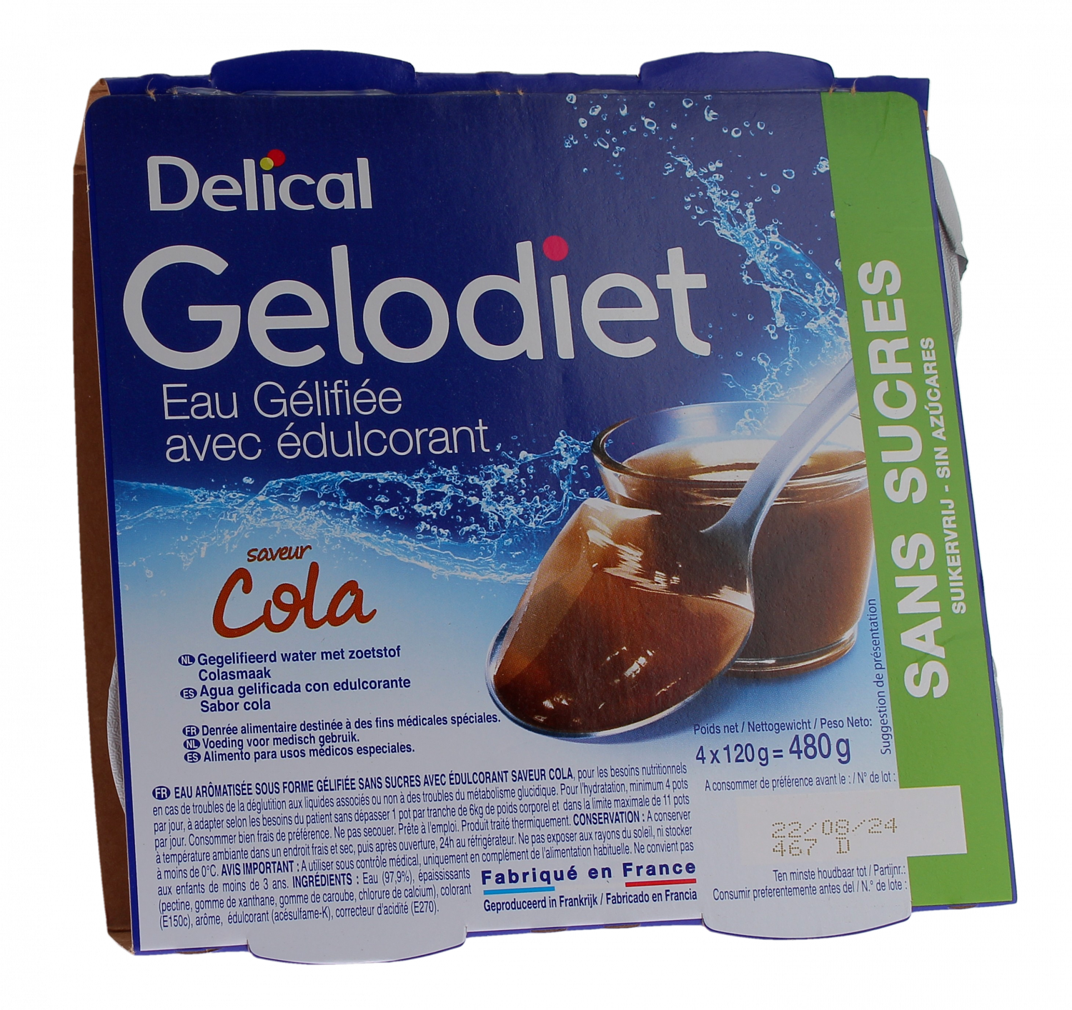 Gelodiet Eau gélifiée avec édulcorant saveur cola Delical - lot de 4 pots de 120g