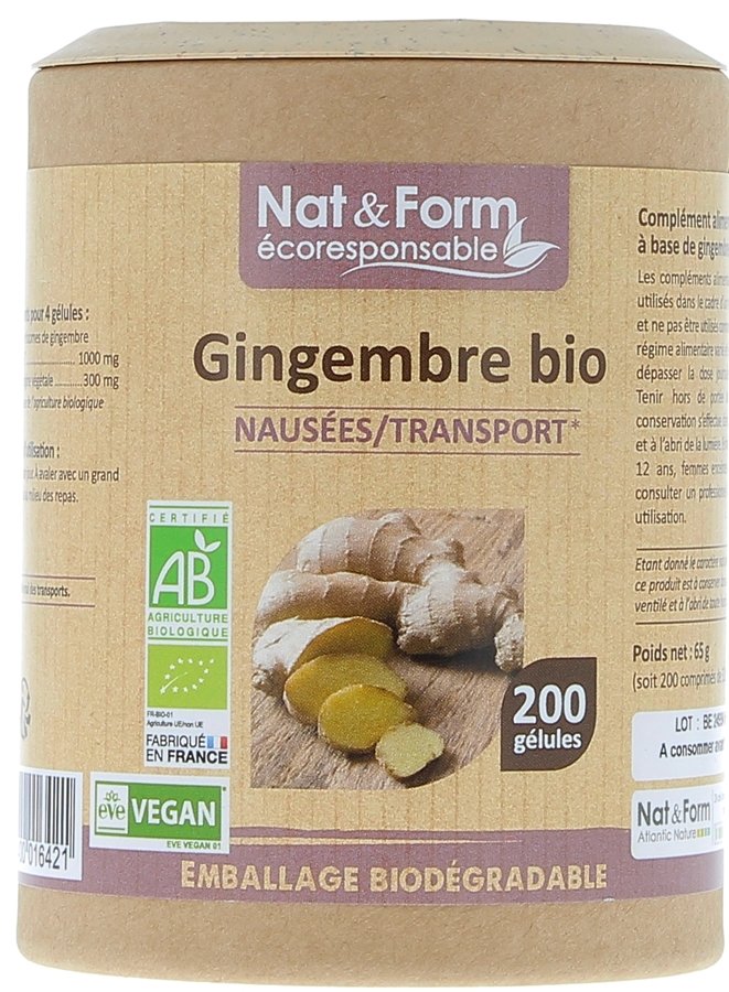 Gingembre Bio Ecoresponsable Nat&Form - Boite de 200 gélules