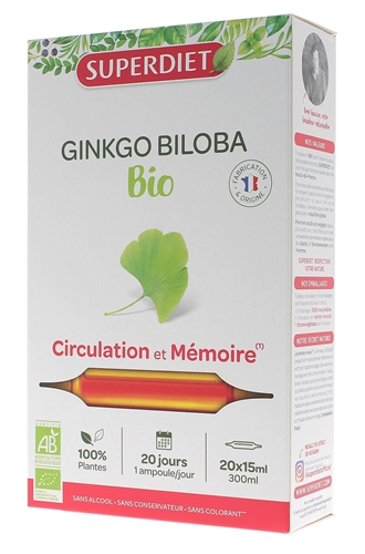 Ginkgo Biloba bio Super Diet - 20 ampoules de 15 ml