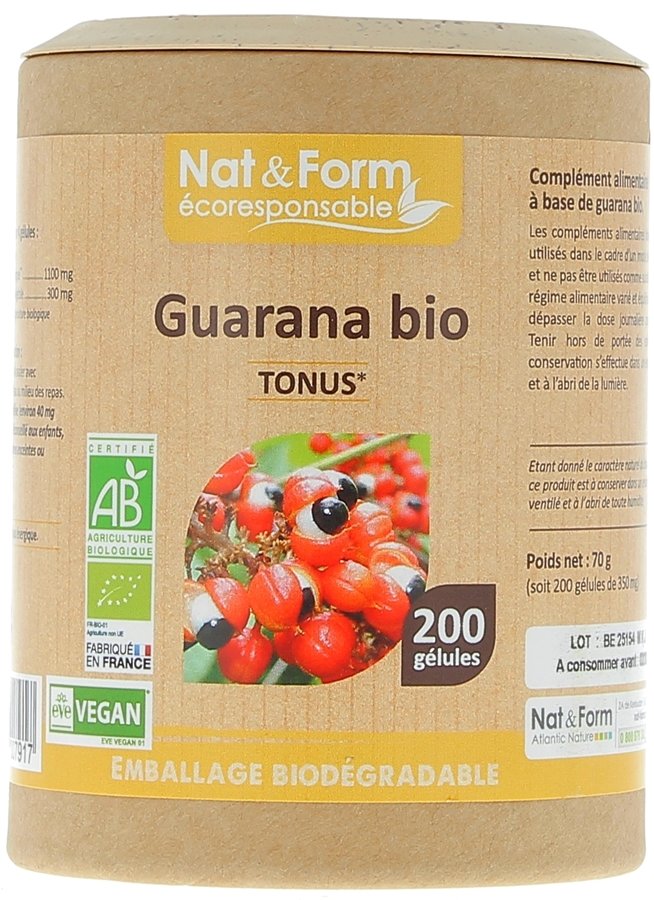 Guarana Bio Ecoresponsable Nat&Form - Boite de 200 gélules