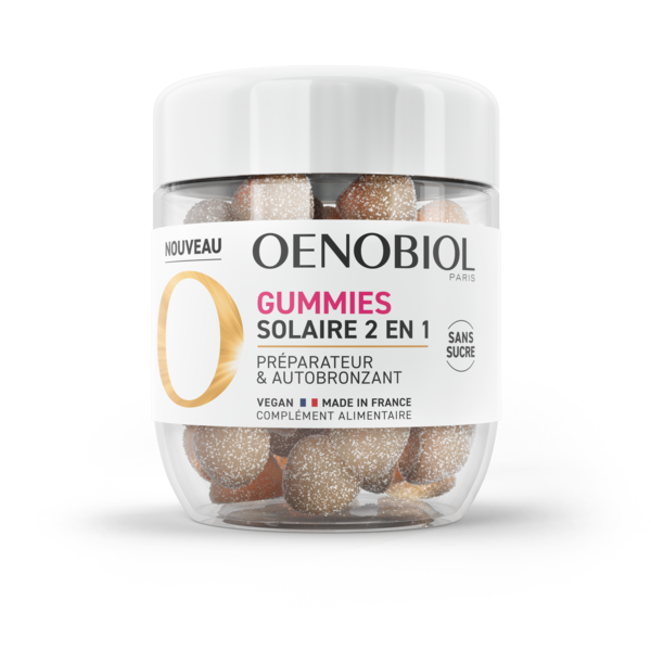 Gummies Solaire 2 en 1 préparateur & autobronzant Oenobiol - pot de 60 gummies