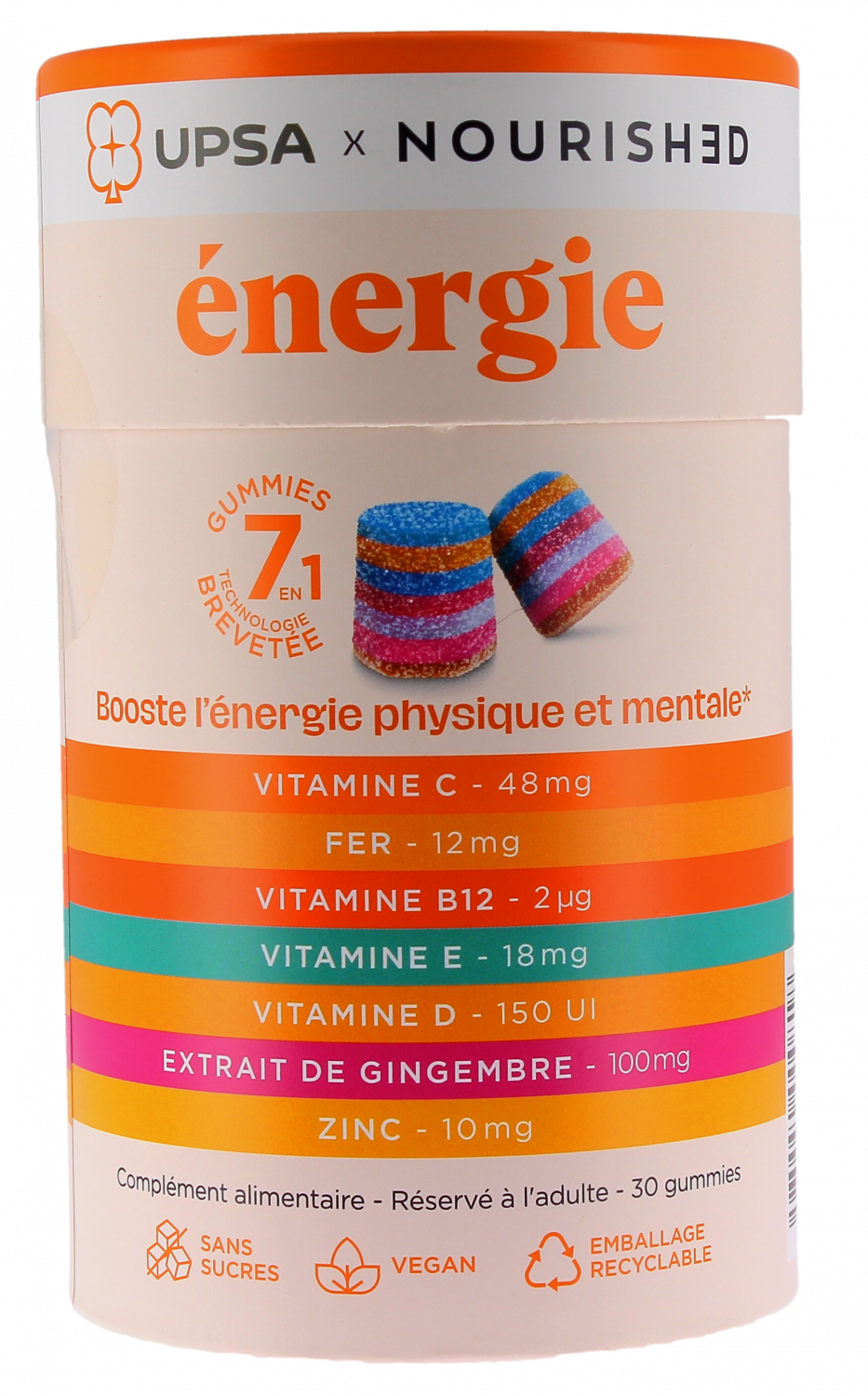 Gummies énergie 7en1 Upsa x Nourished boost de l