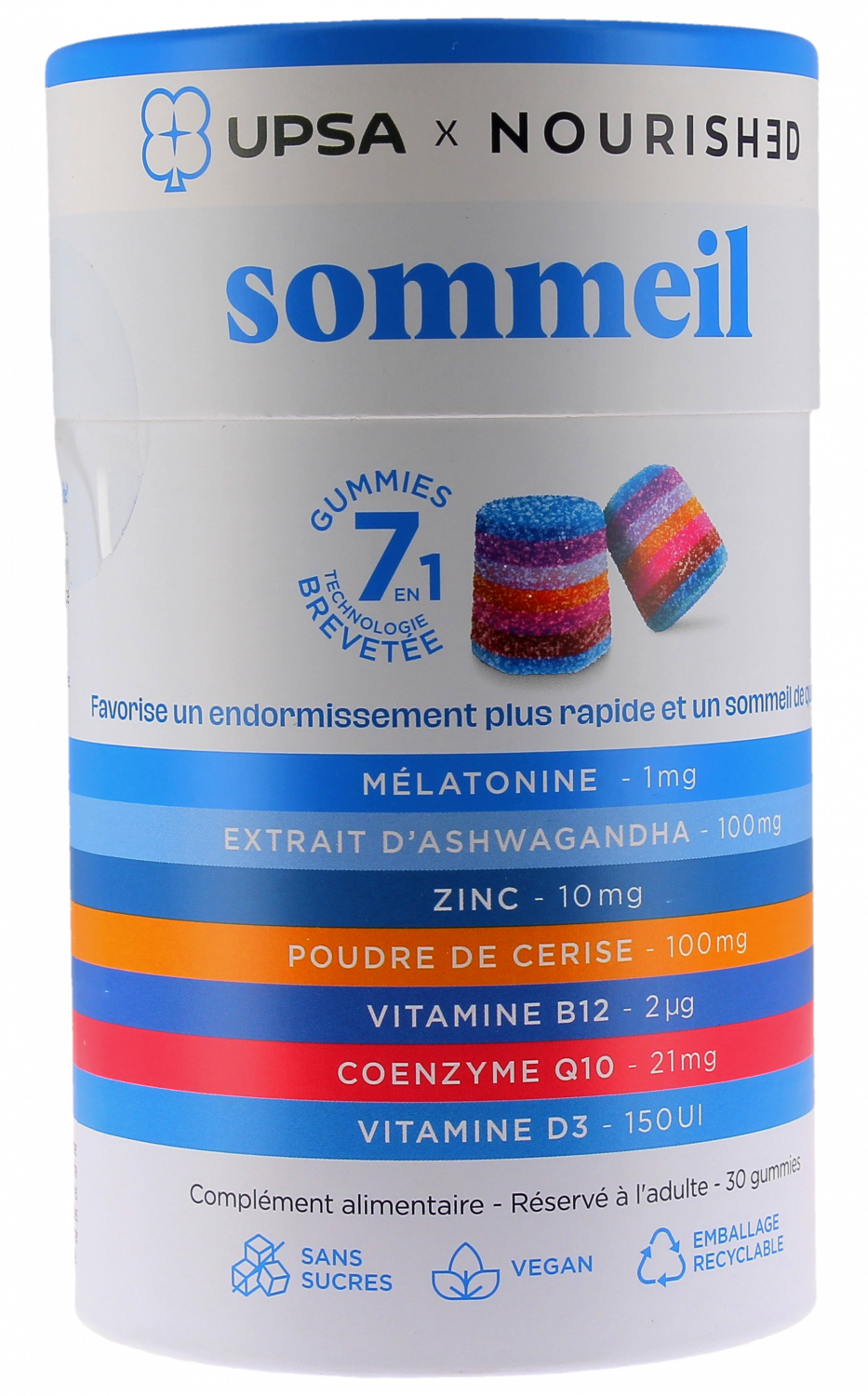 Gummies sommeil 7en1 Upsa x Nourished complément alimentaire sommeil de qualité