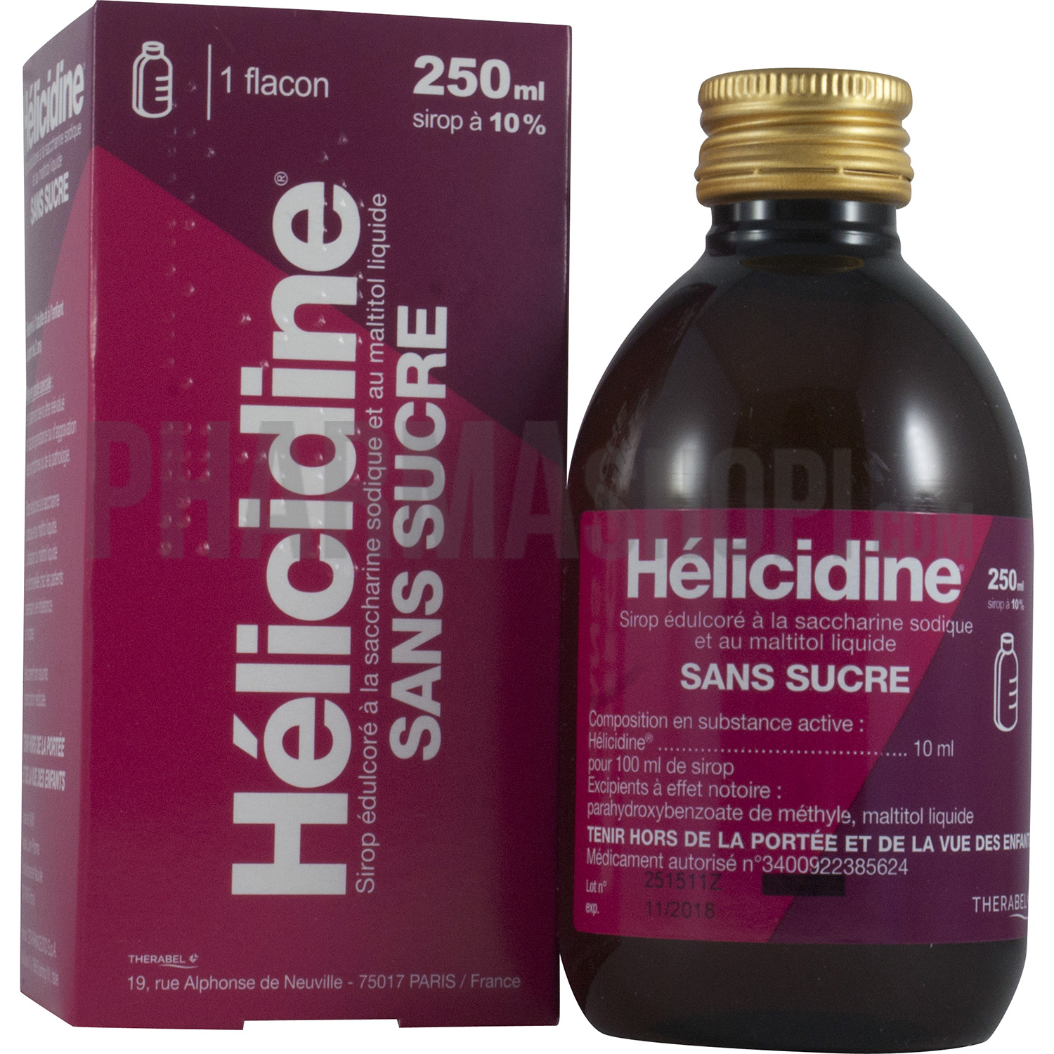 Helicidine 10% sans sucre - flacon de 250 ml