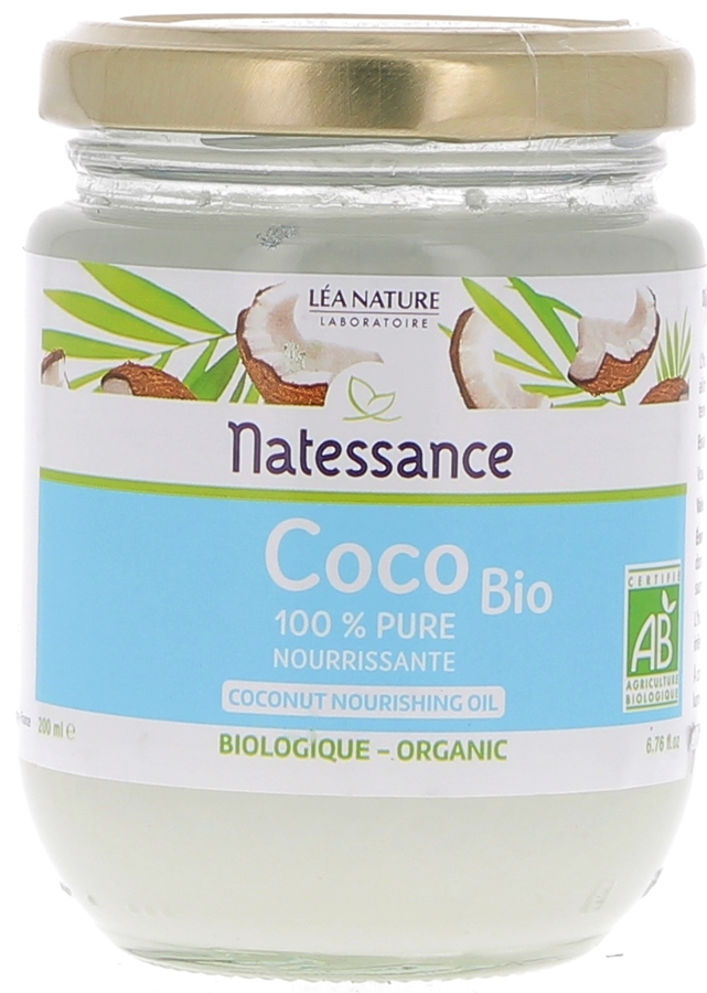 Huile de coco Bio 100% pure Natessance - pot de 200 ml