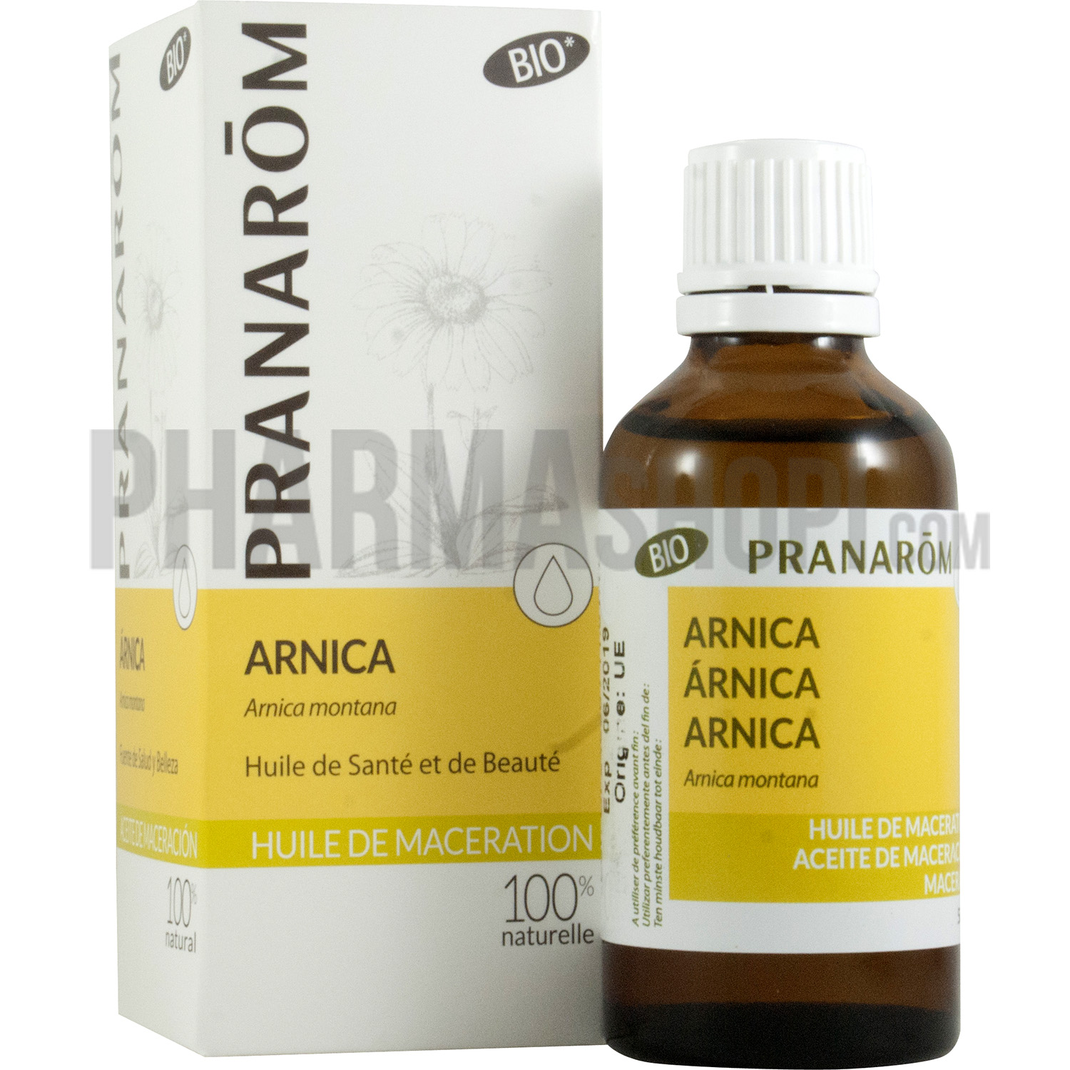 Huile de macération BIO d'Arnica Pranarôm - flacon de 50 ml