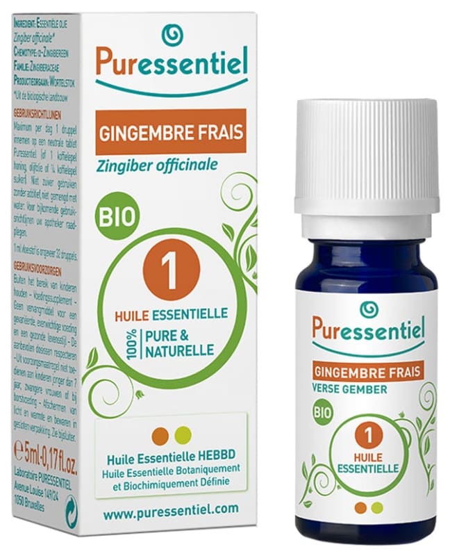 Huile essentielle bio gingembre frais Puressentiel, flacon de 5 ml